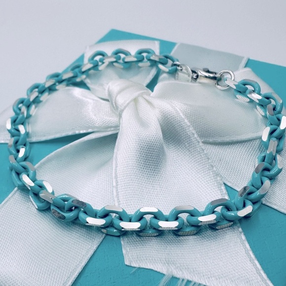 Tiffany & Co. Jewelry - RARE Tiffany & Co. Blue Enamel Sparkle Chain Bracelet Sterling Silver with Case